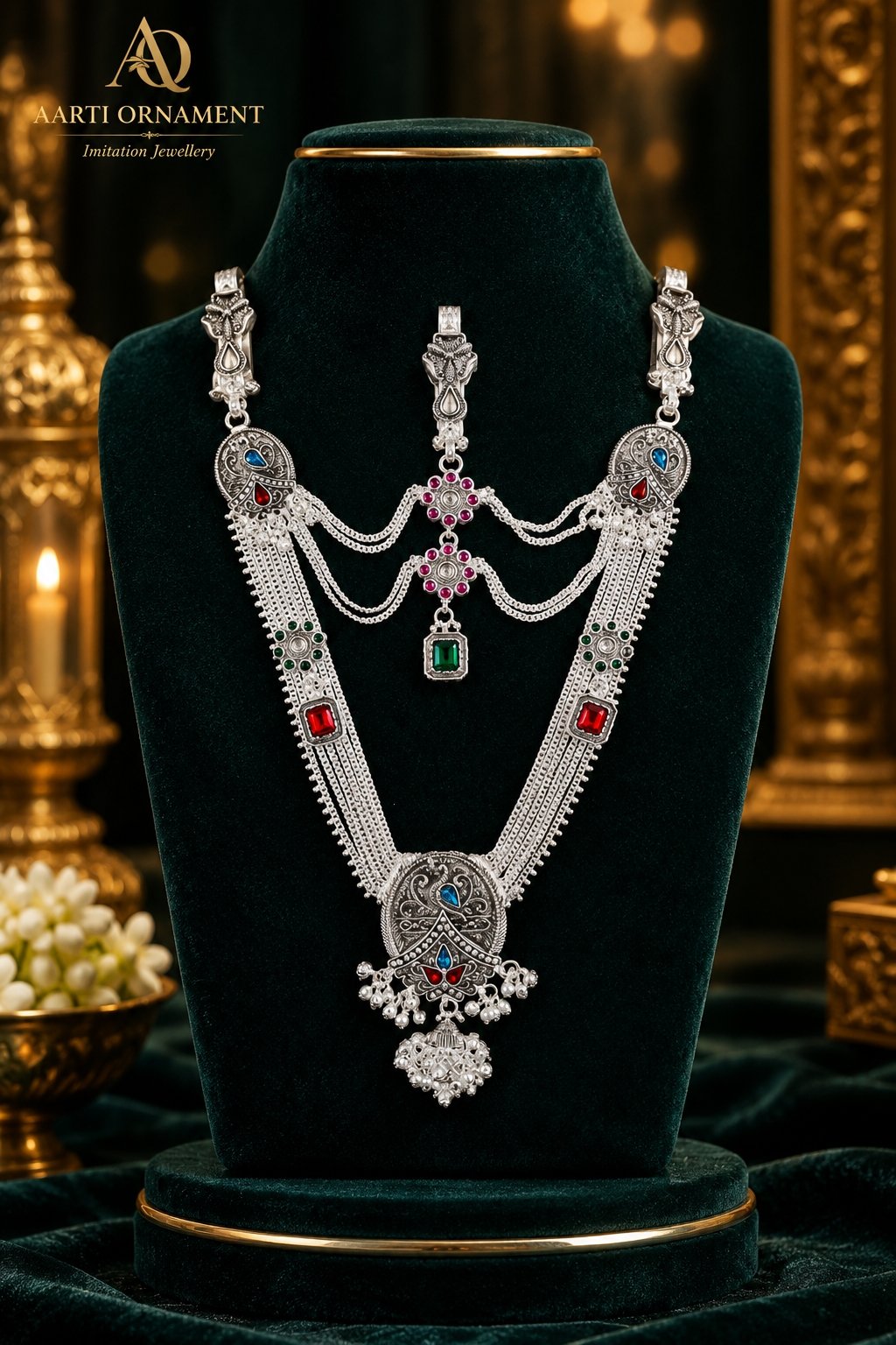 Royal Multicolor Oxidized Silver Statement Jodhpuri Kandora