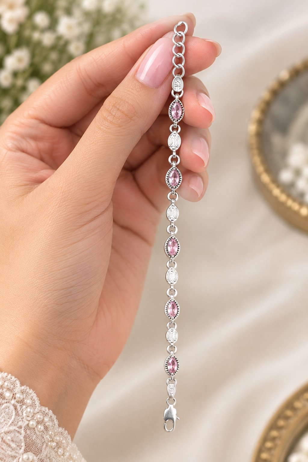 Rosé Élan Pink Crystal Silver Bracelet