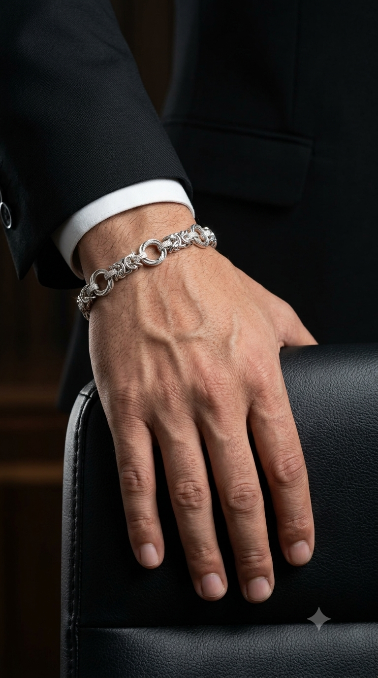Royal Circle-Link Silver Bracelet for Men