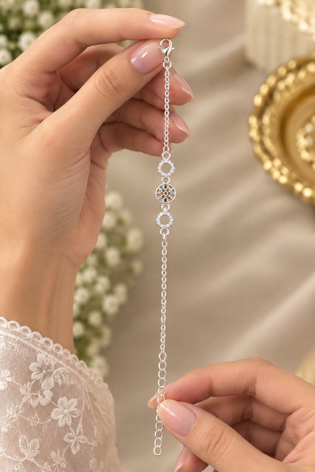 Celestial Floral Multicolor American Diamond Bracelet