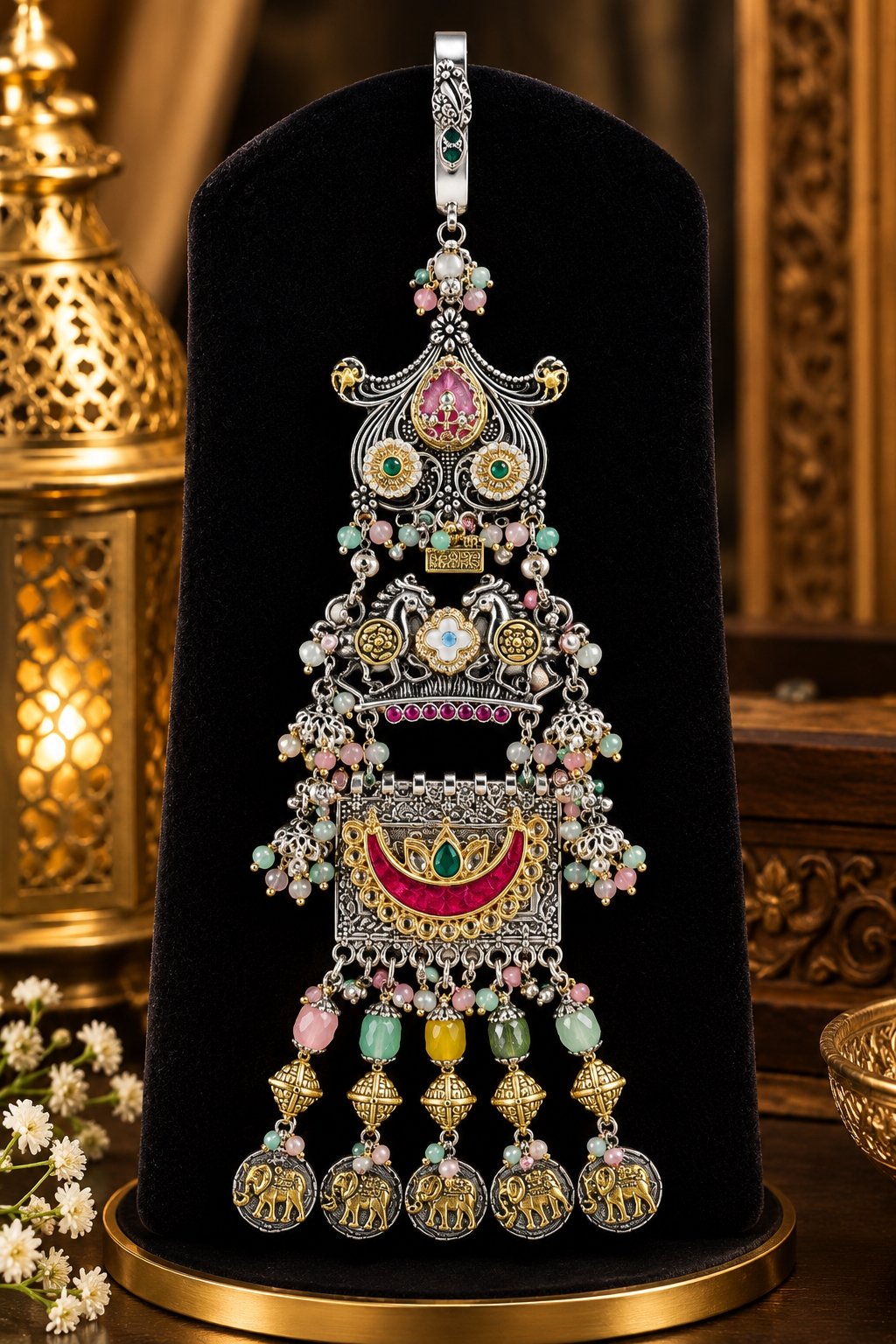 Royal Heritage Elephant Motif Multicolor Oxidized German Juda