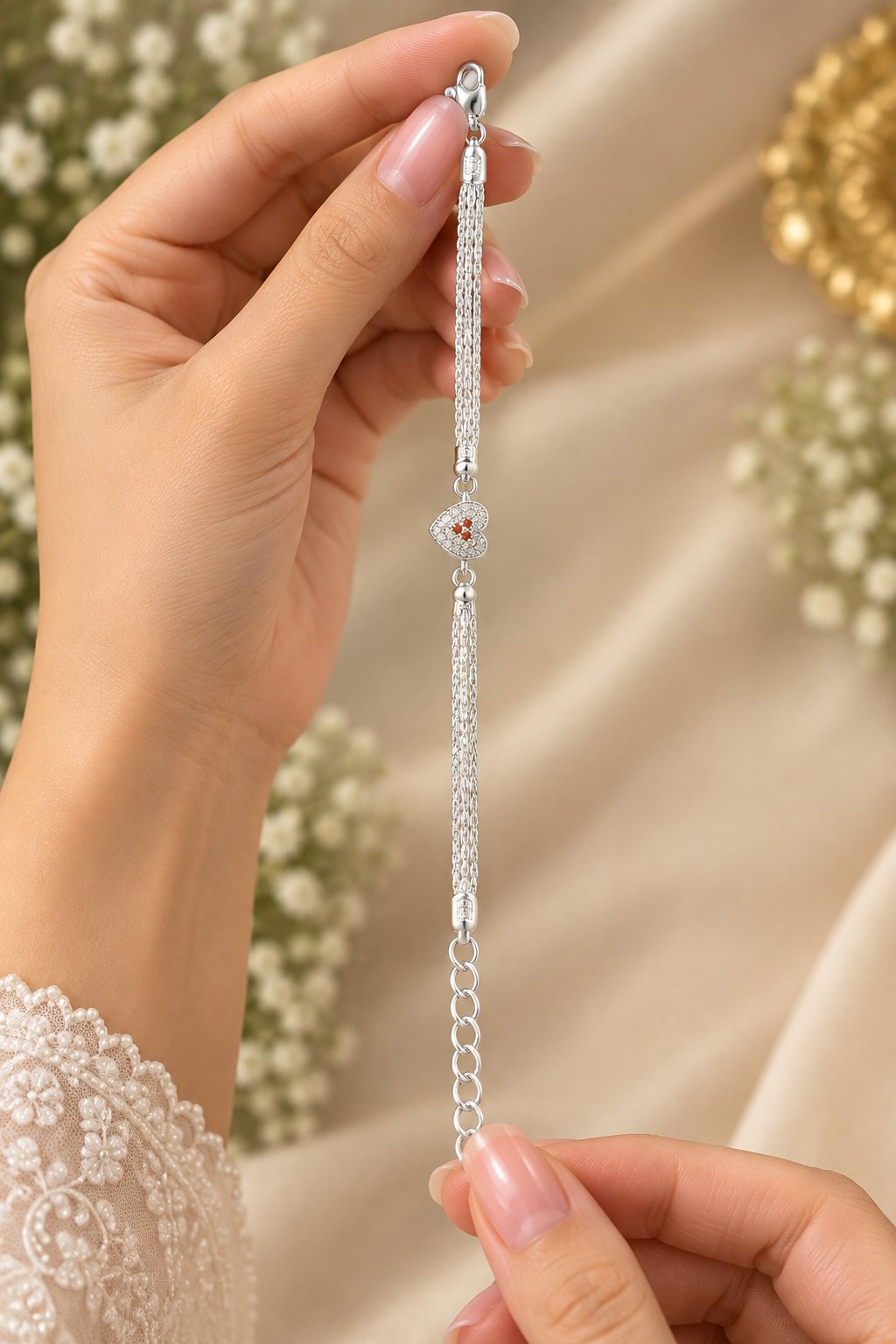 Elegant Silver Heart Charm Bracelet