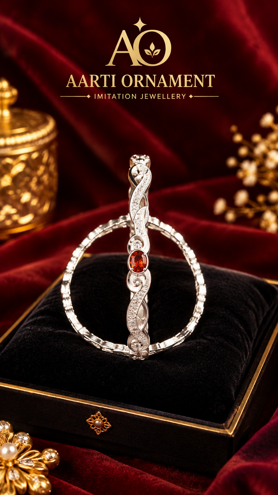Royal Amber Swirl Silver-Tone Designer Bangle