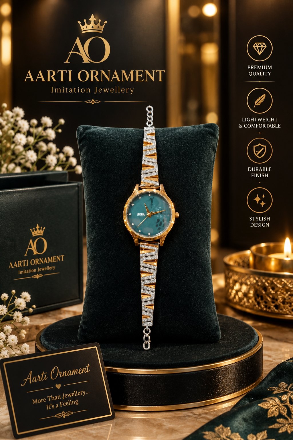 Royal Teal Luxe Crystal Bracelet Watch