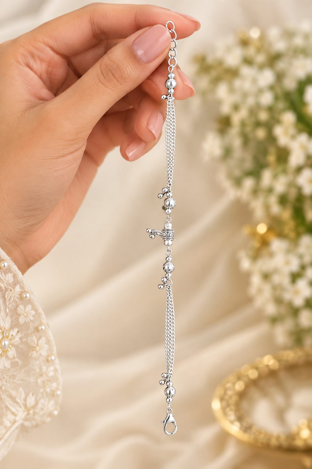Silver Radiance Charm Bracelet – Elegant Crystal Link Bracelet
