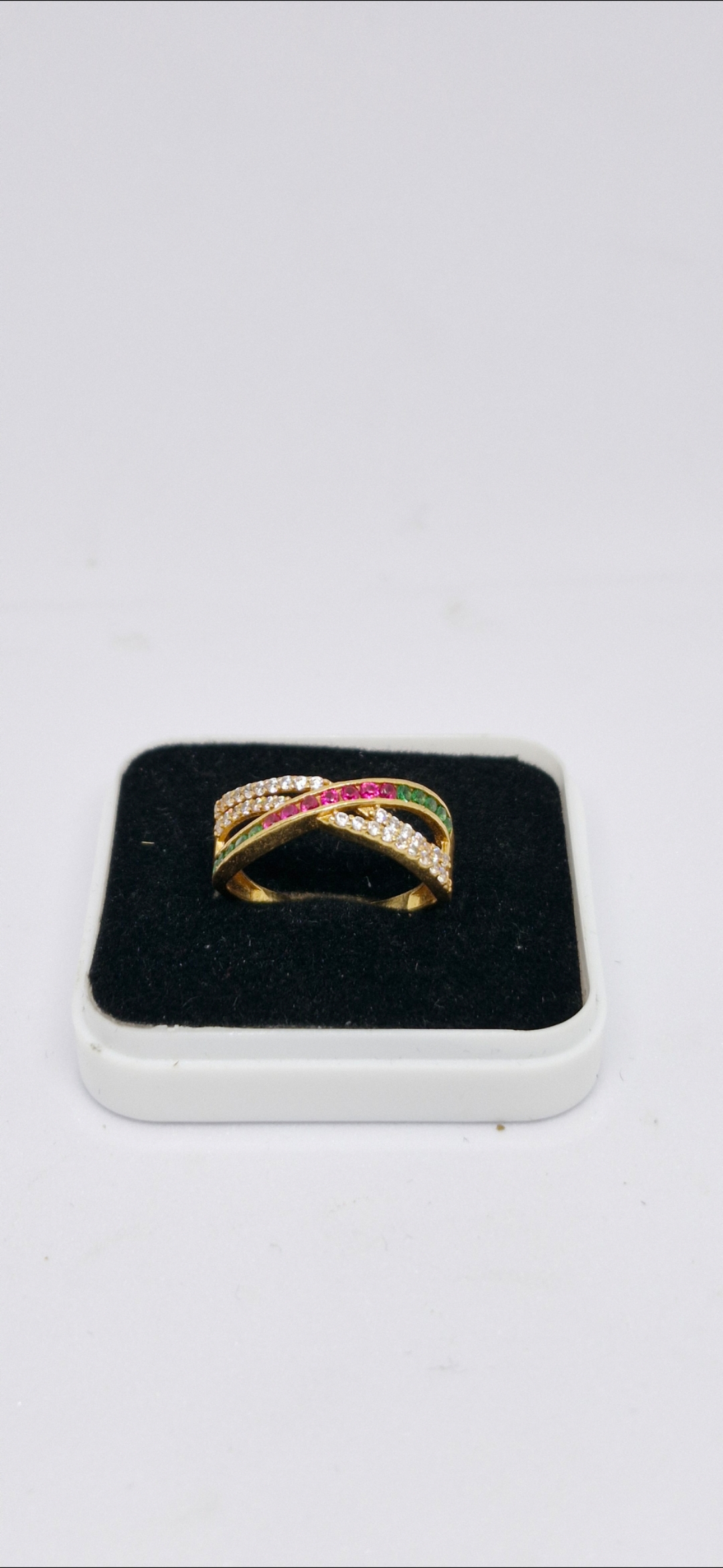 Radiant Twist Multicolor American Diamond Gold Ring