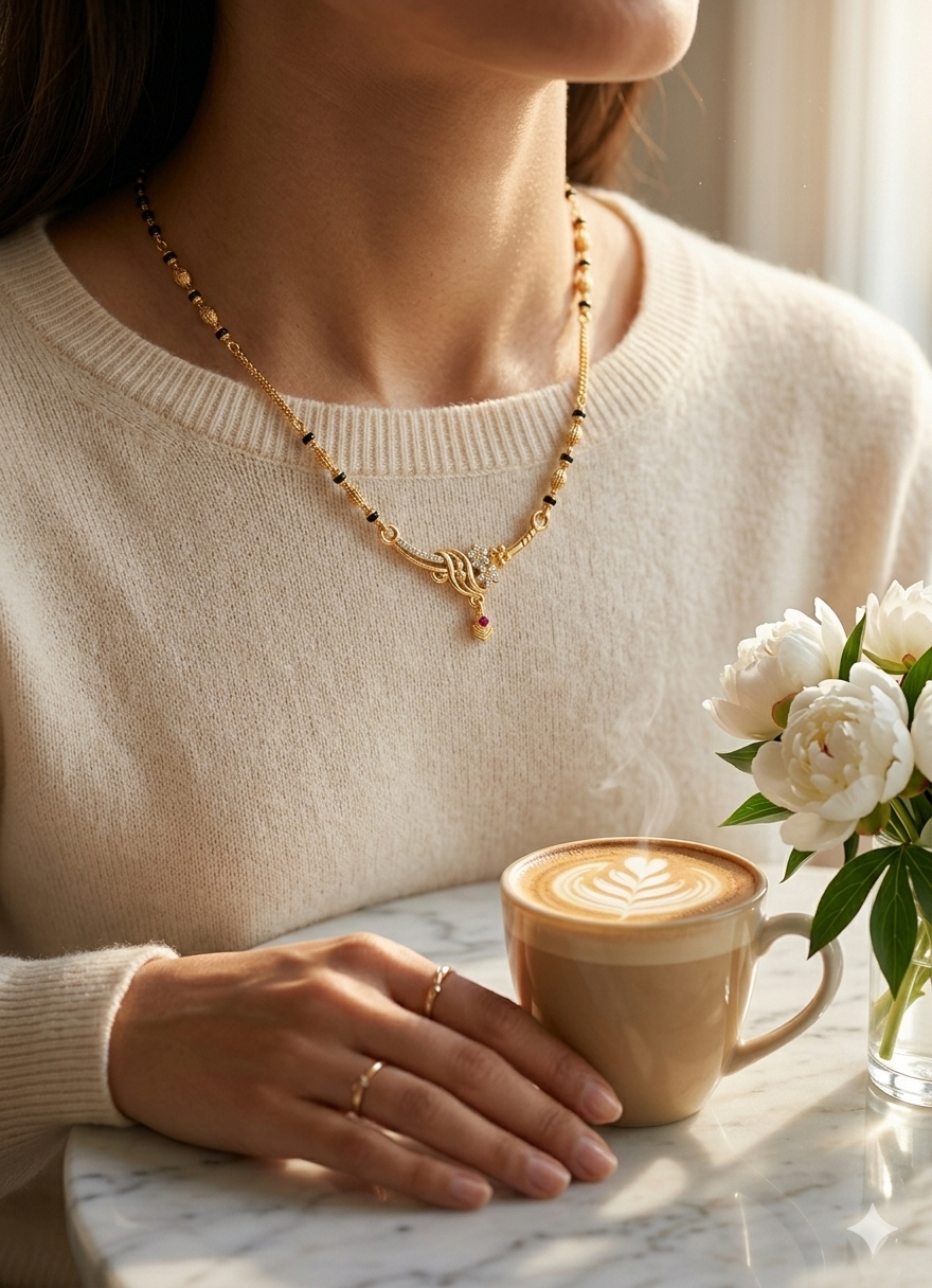 Shree Lakshmi Floral Mangalsutra Pendant Necklace