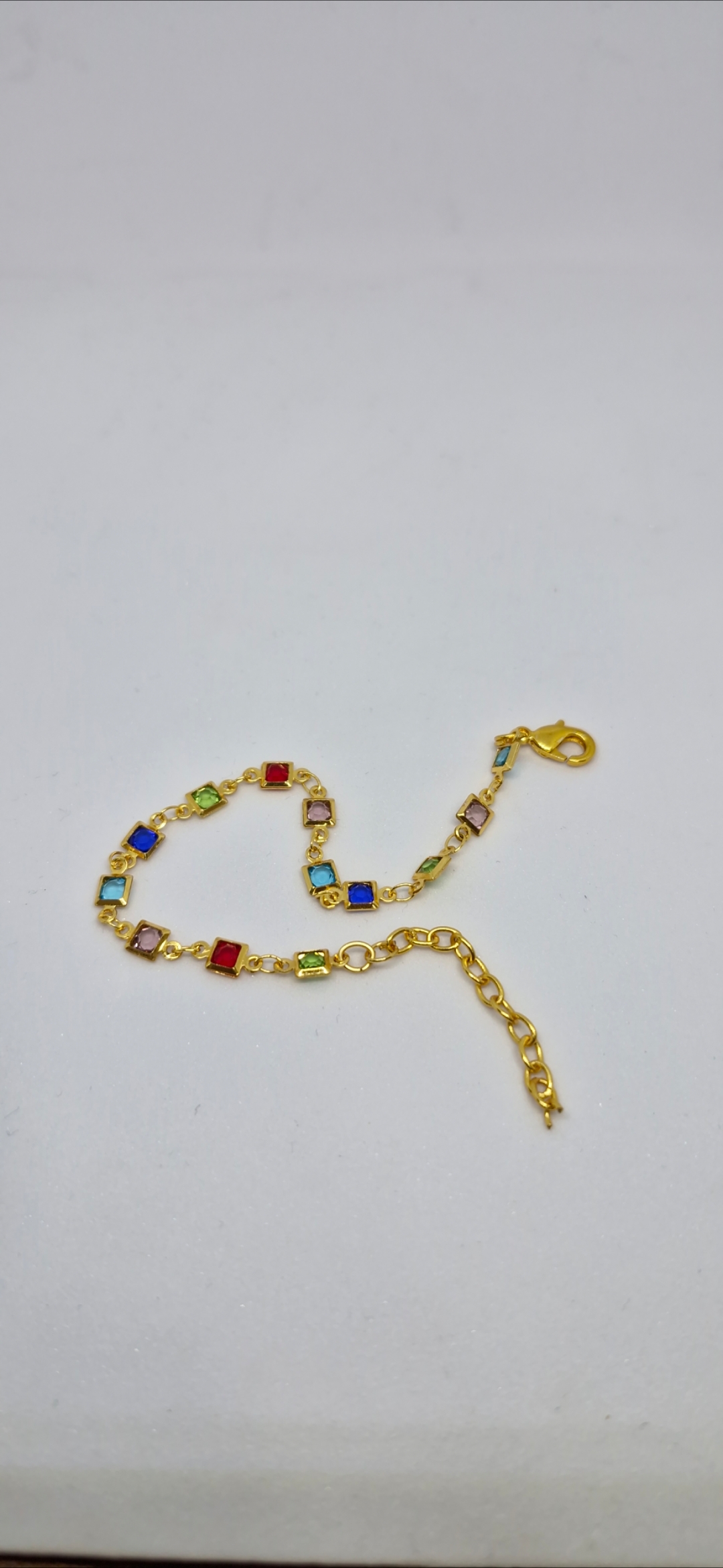 Rainbow Gemstone Square Charm Gold Bracelet