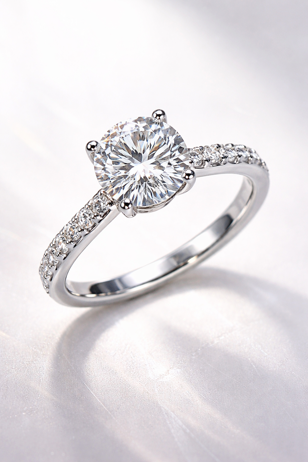 Celestia Sparkle Solitaire Ring – Silver Finish American Diamond Elegance