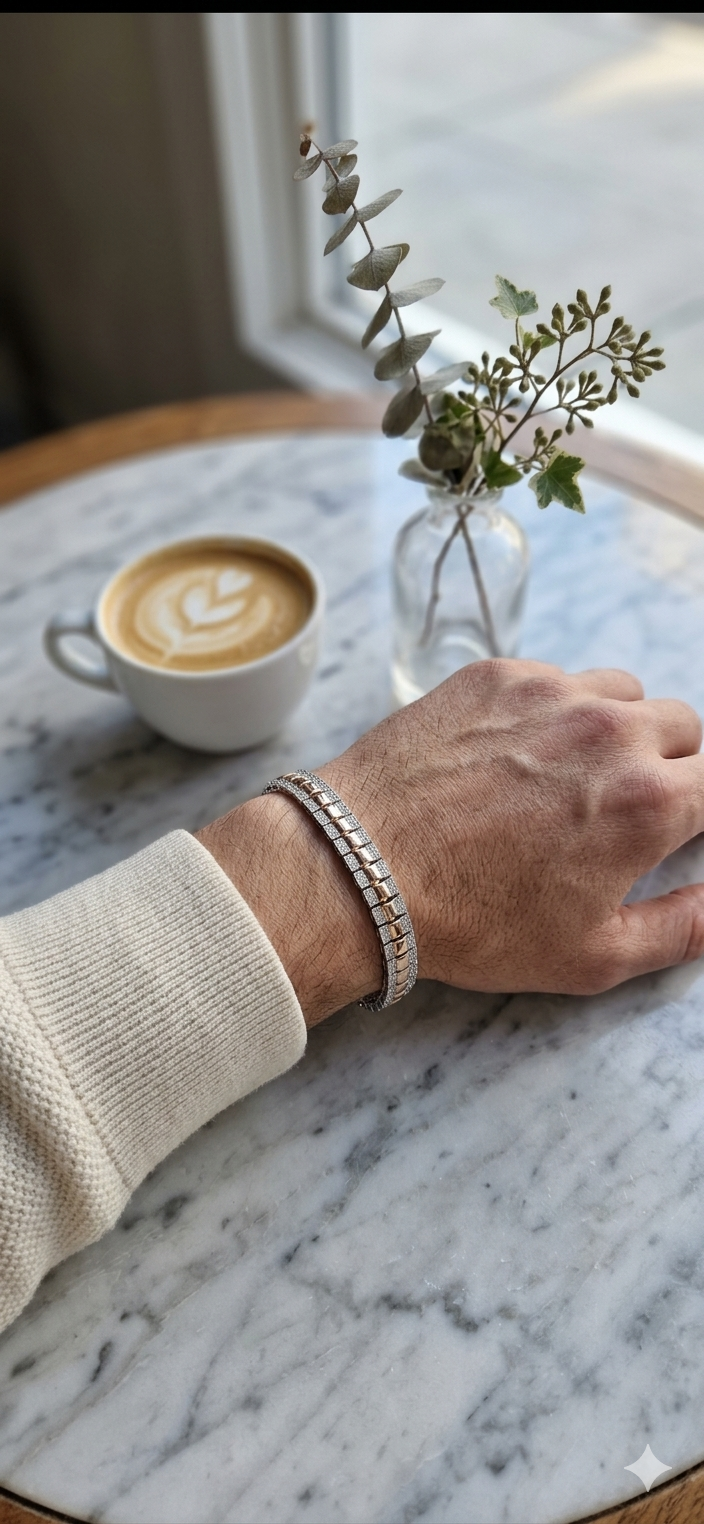 Elegant Rose Glow American Diamond Bracelet – Luxe Dual Tone Finish