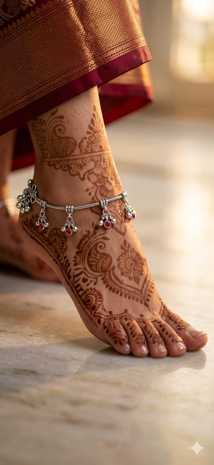 Ruby Accent Charm  (Payal) –  Oxidized Silver Minimal Design