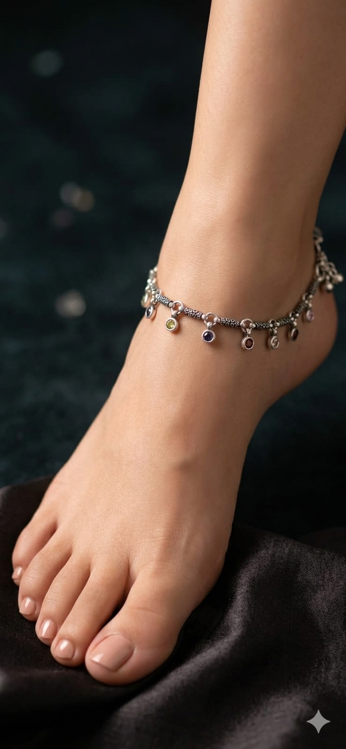 Mystic Multistone Charm Silver Payal