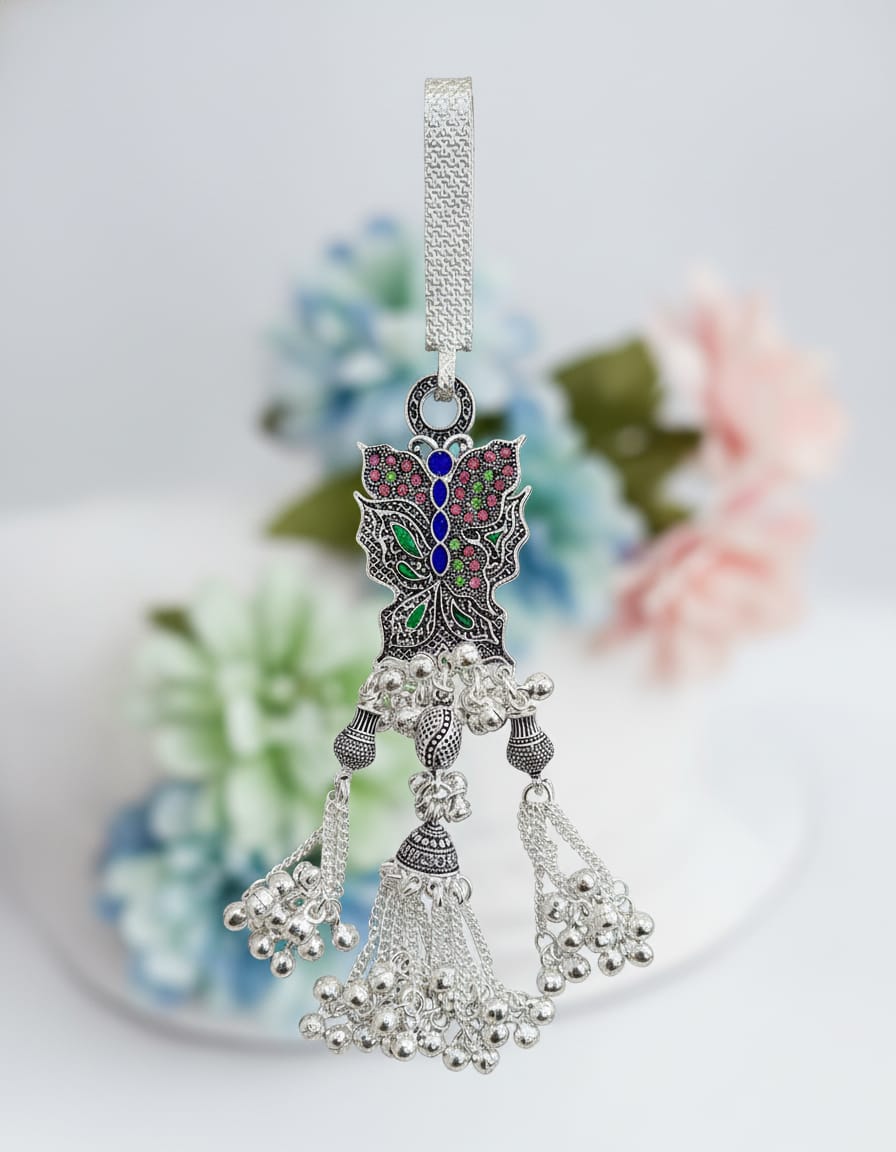 Noor Butterfly Tassel Oxidised Juda