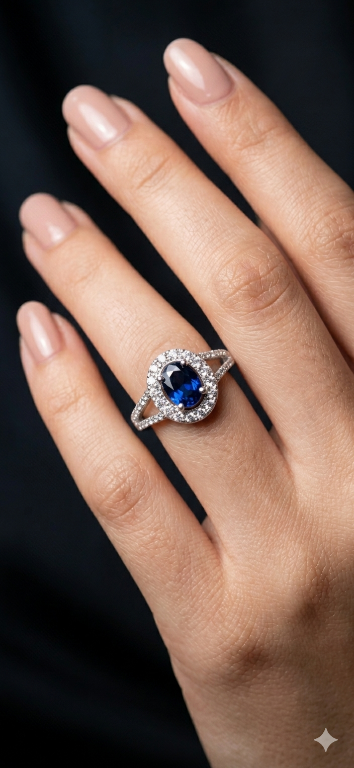 Midnight Sapphire Halo Ring