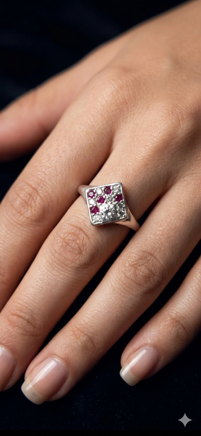 Ruby Mosaic Square Statement Ring
