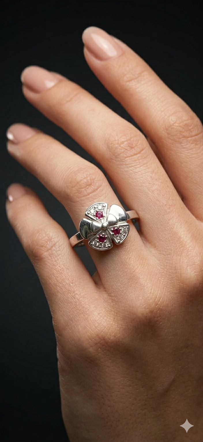 Ruby Bloom Designer Floral Ring