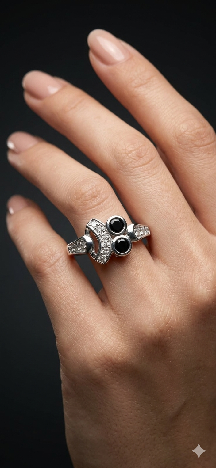 Midnight Duo Contemporary Statement Ring