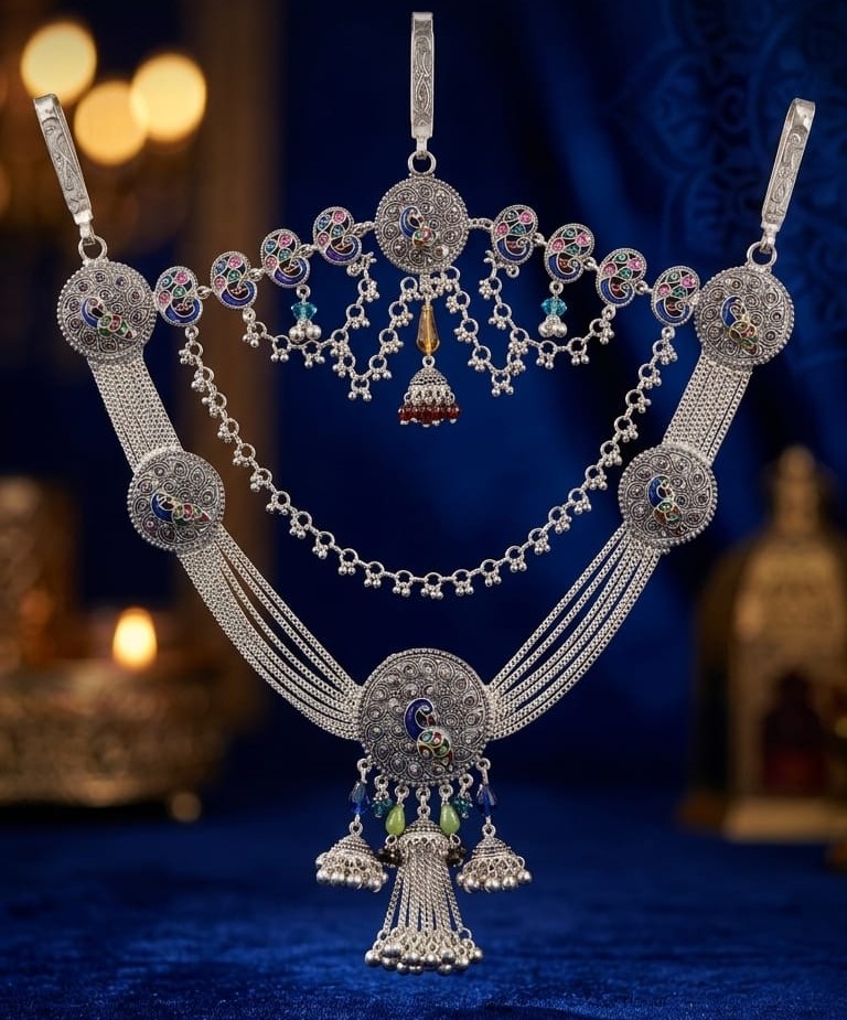 Royal Peacock Oxidized Silver Bridal Kandora