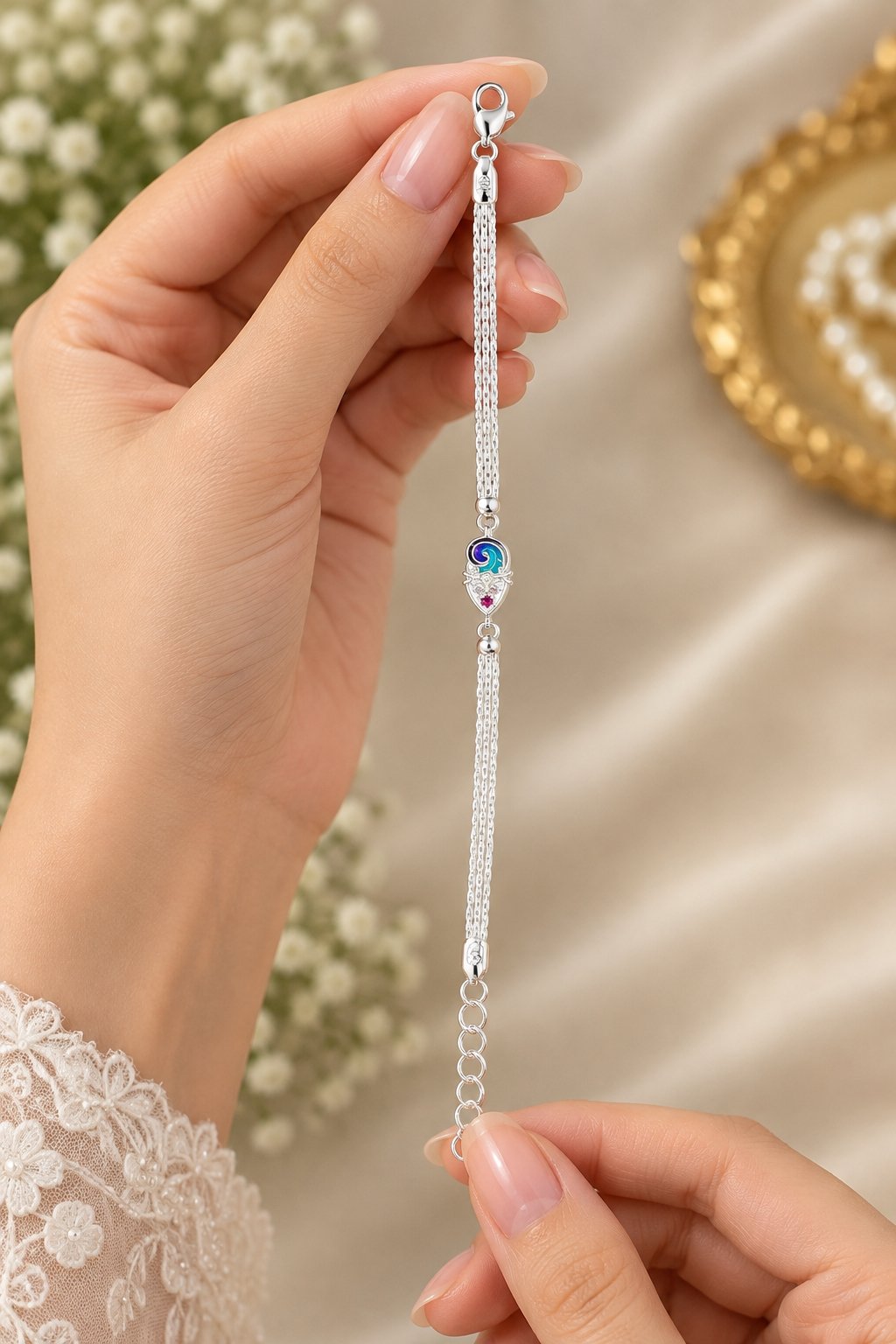 Royal Peacock Charm Silver Bracelet