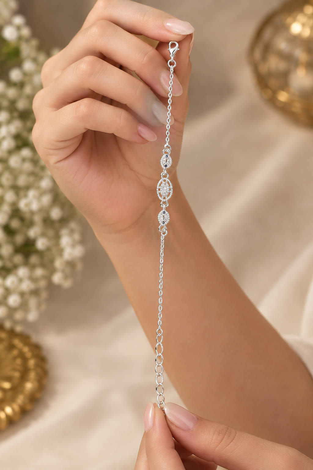 Silver-Tone Oval Crystal Elegance Bracelet