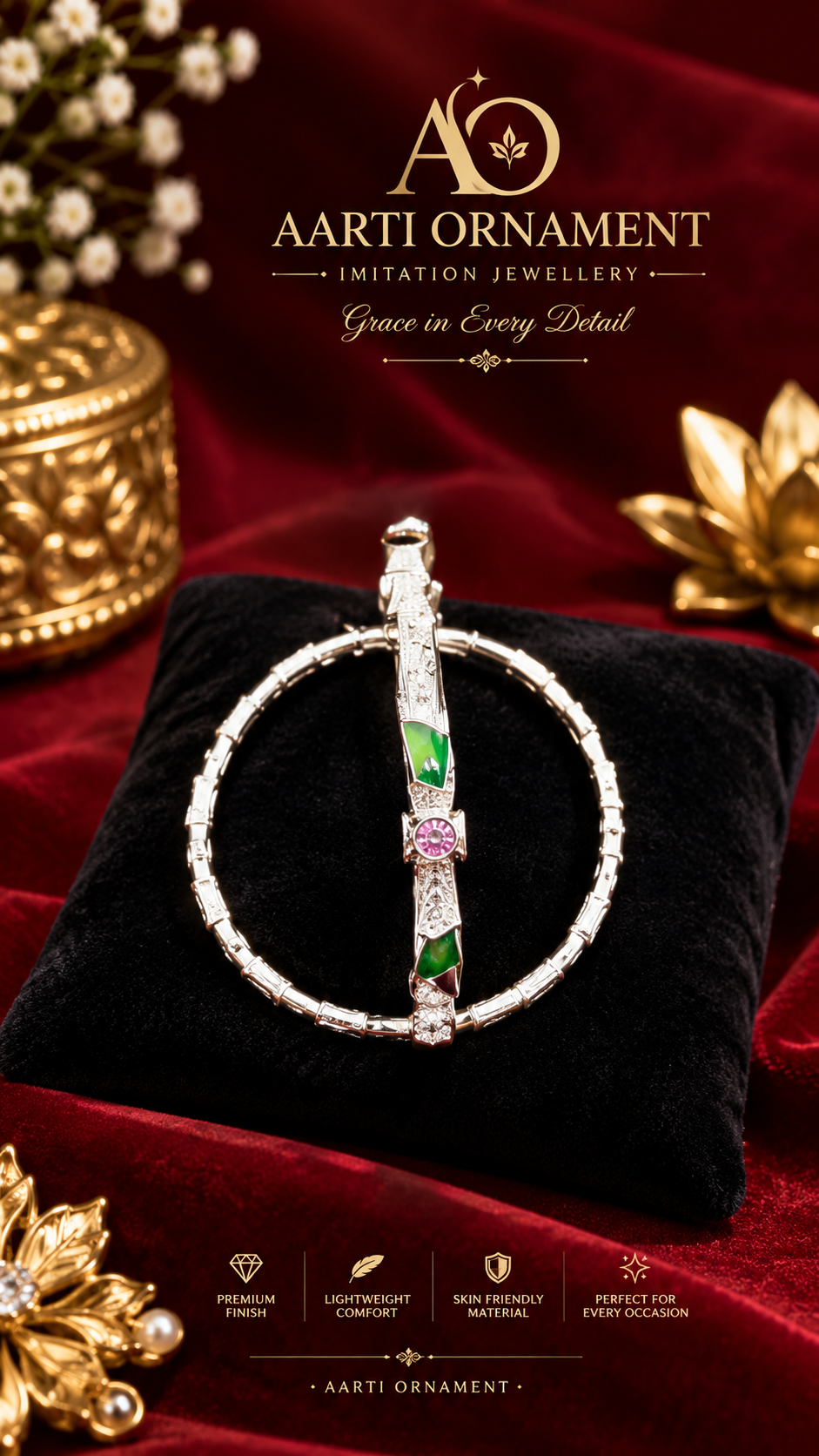 Silver Bangle Set with Emerald Enamel
