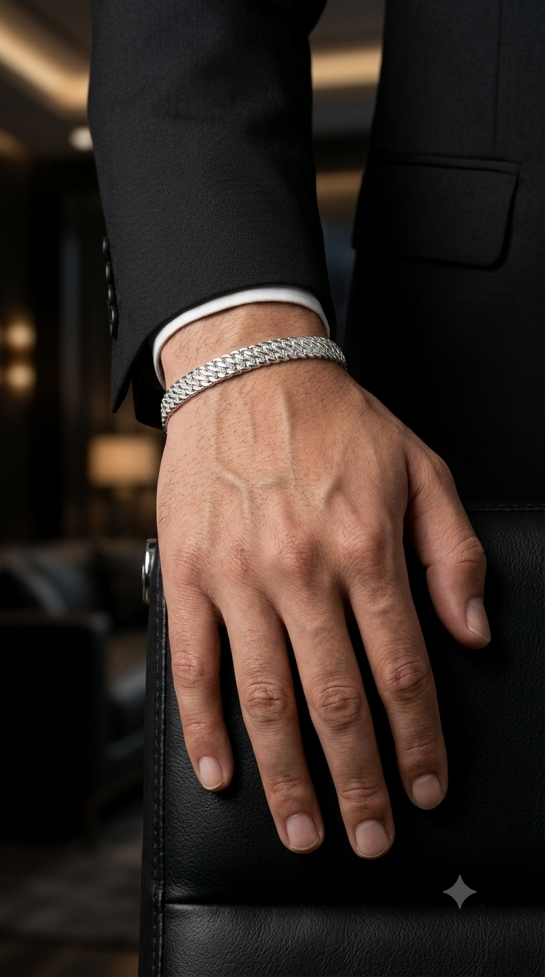 Elite Silver Woven Mesh Bracelet for Men