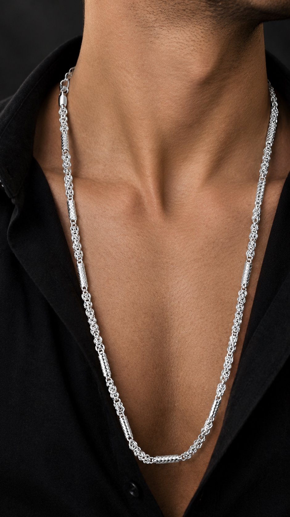 Royal Silver Textured Link Chain for Men