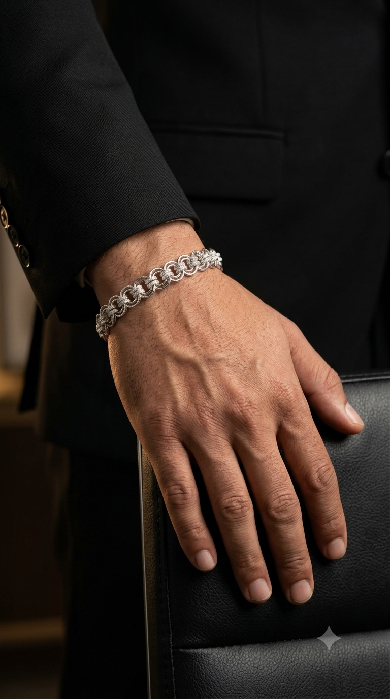 Royal Clover-Link Silver Bracelet for Men