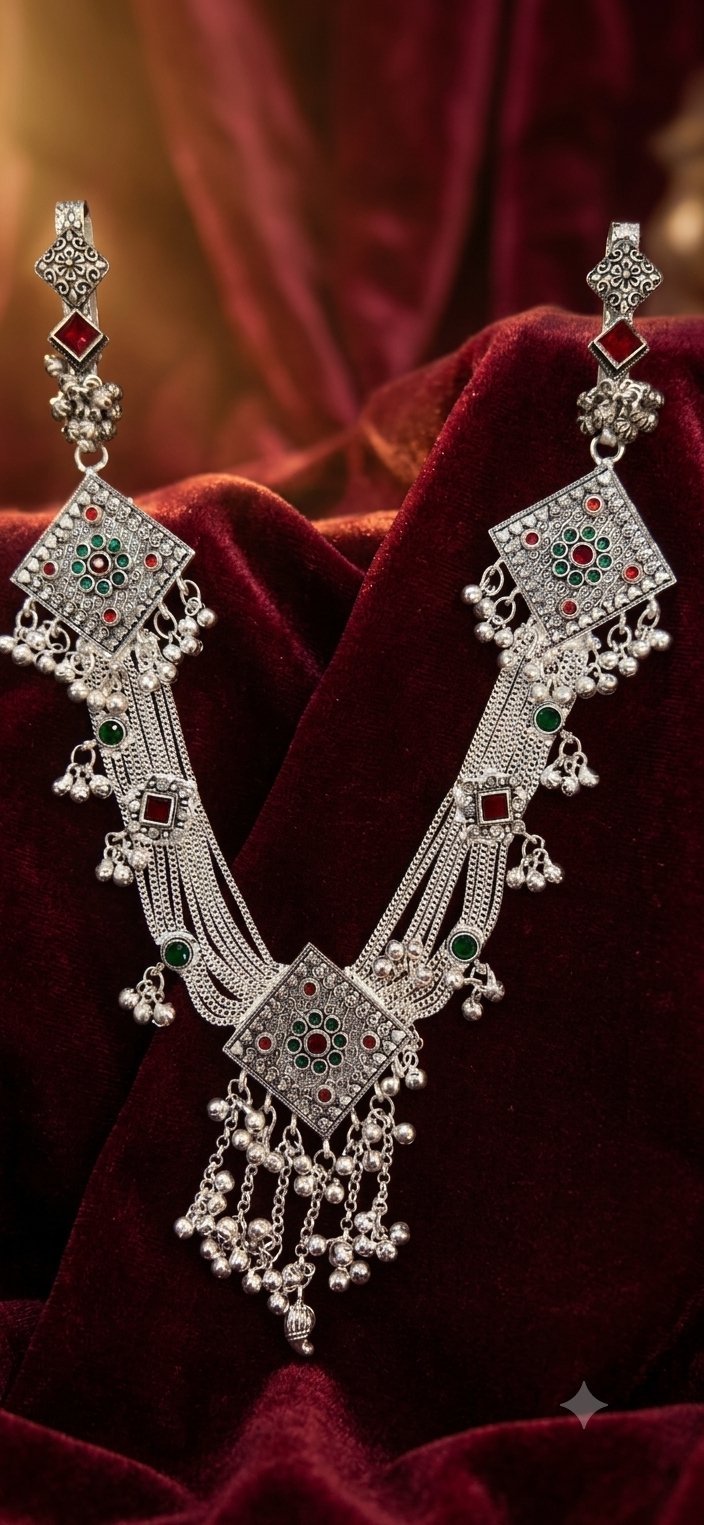 Royal Emerald Ruby Geometric Multilayer Kandora