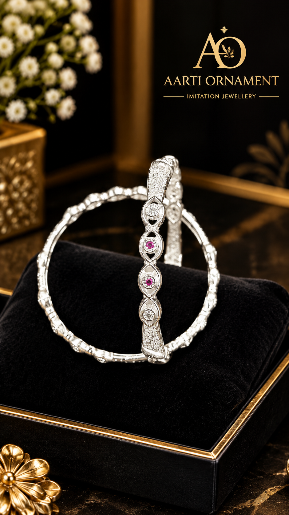Aarti Ornament Regal Silver Filigree Bangle Set