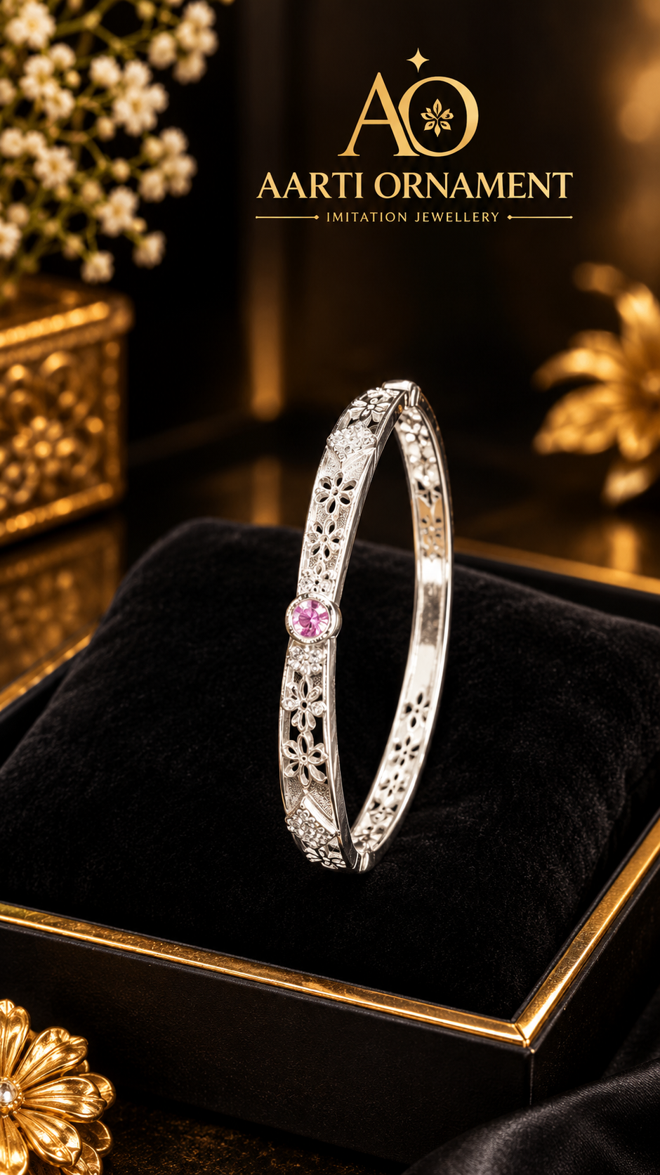 Floral Filigree Silver Bangle